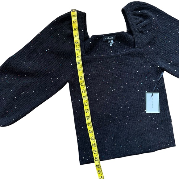 1.STATE Long Sleeve Square Neck Sweater NWT Size Medium M Black - Picture 6 of 7